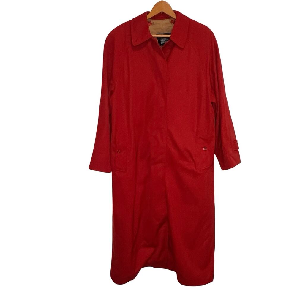 Burberrys Burella Trench Coat Womens Size M-L Red Nova Check Wool Liner Vintage